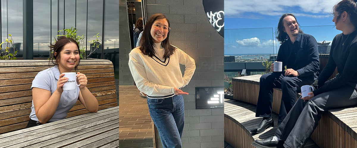 Three students in candid images in the Transurban office.